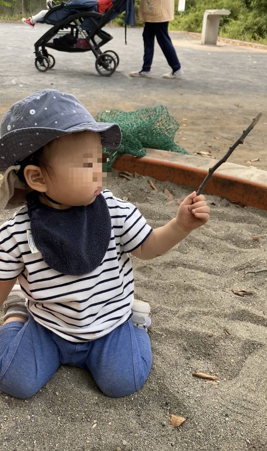 木の枝も砂も石もなんでも遊び道...