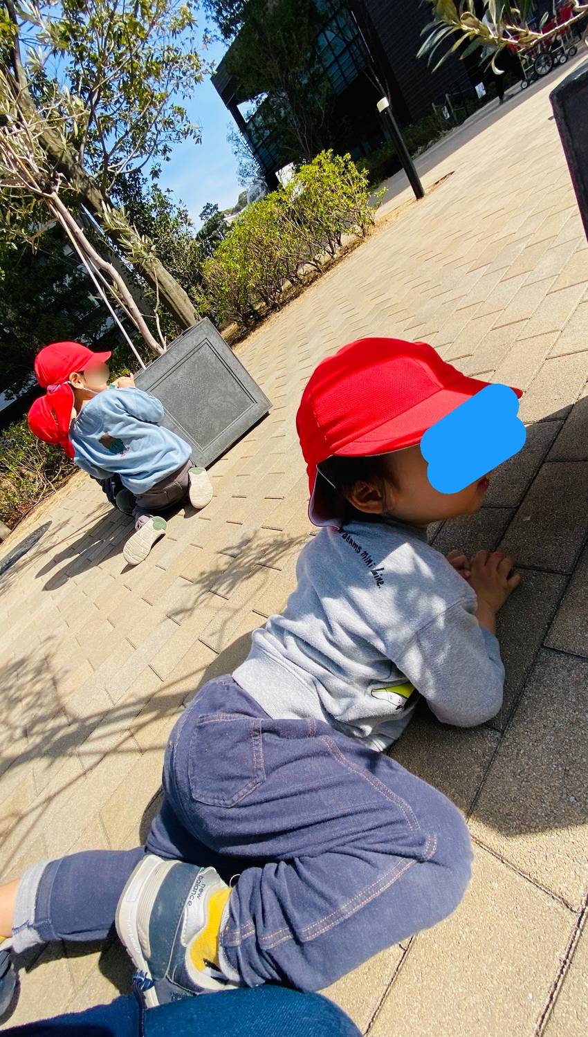 小さい植木鉢の後ろに隠れる子ど...