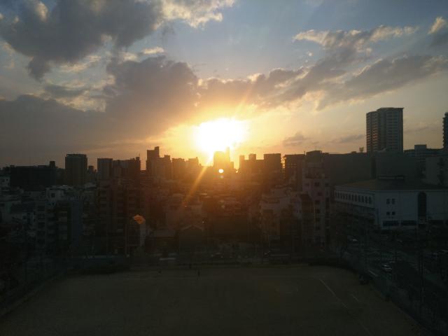 久々に夕陽を見た。ここは大阪け...