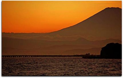 七里ヶ浜からの富士山輪郭。きれ...