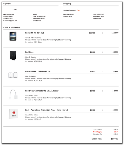 I ordered iPad ...