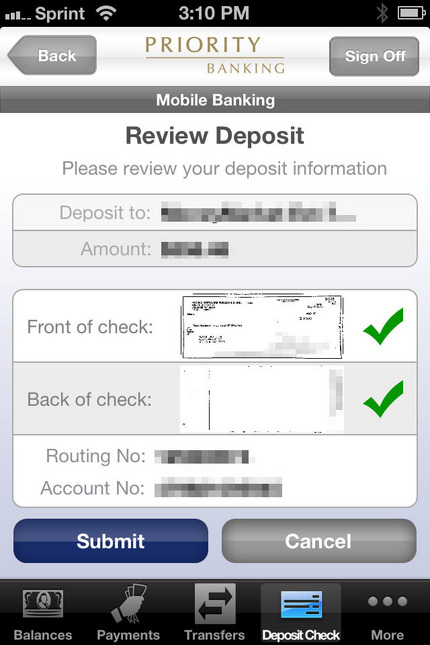 Check Deposit using Smart Phone