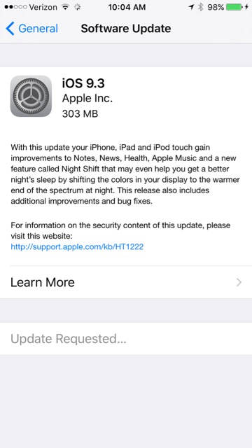 Installing iOS 9.3