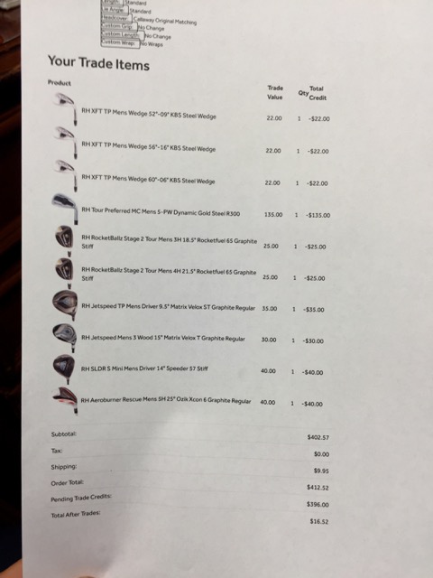 Callaway Trade-In was $396.00...