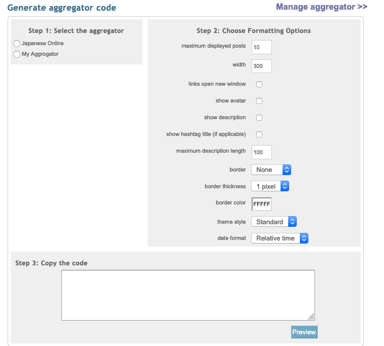 Select the aggregator you wan...