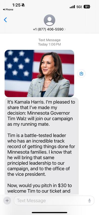I got a text from Kamala Harris.