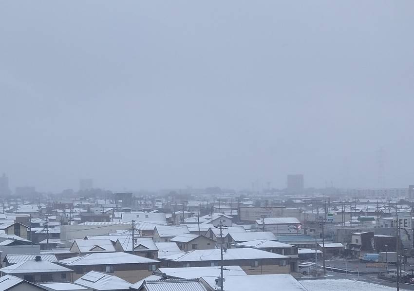 吹雪いていて見えん 朝...