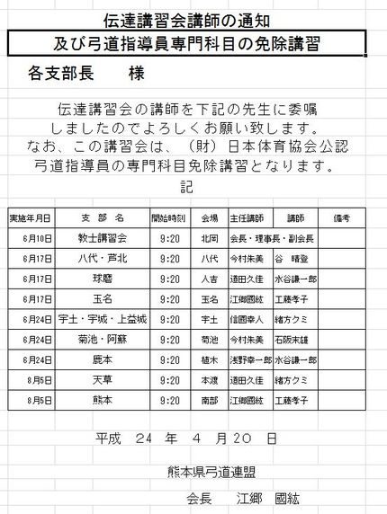 伝達講習会の講師が決まりました...