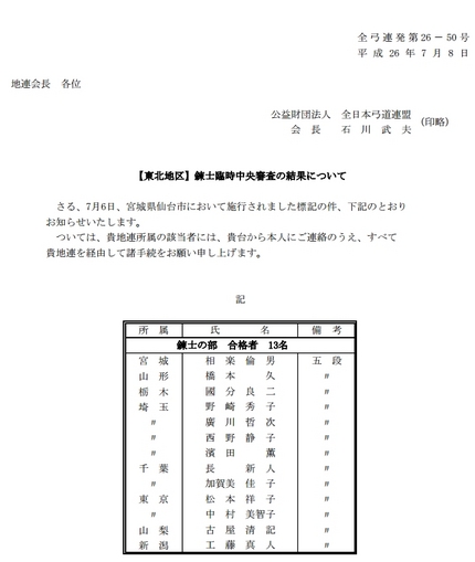 平成２６年度【東北地区】錬士臨...