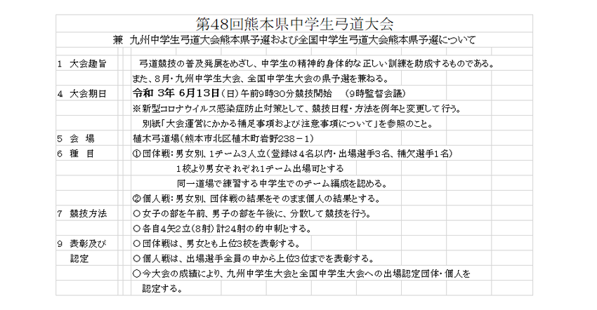 6月13日 熊本県中学生弓道大...