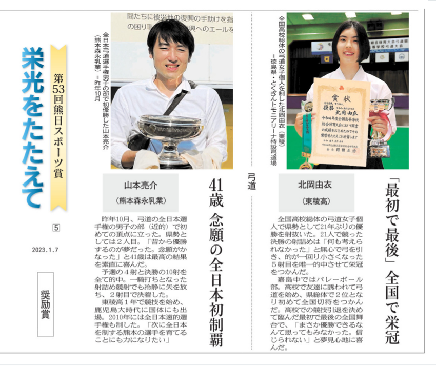 熊日スポーツ賞受賞者の紹介