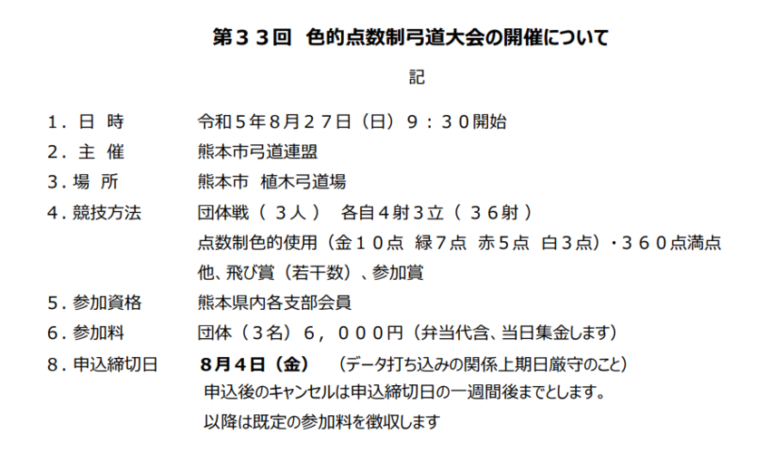 熊本市色的点数制大会の案内につ...