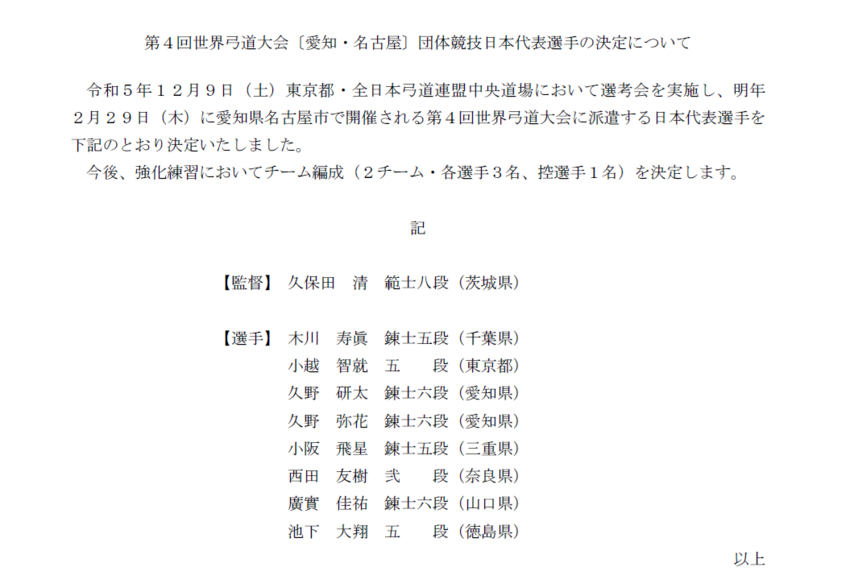 第４回世界弓道大会(愛知・名古...