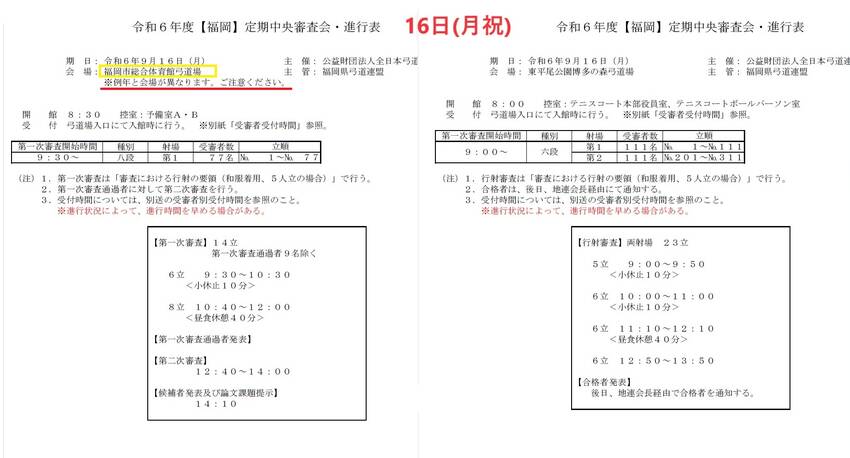 9月[福岡]定期中央審査会の進...