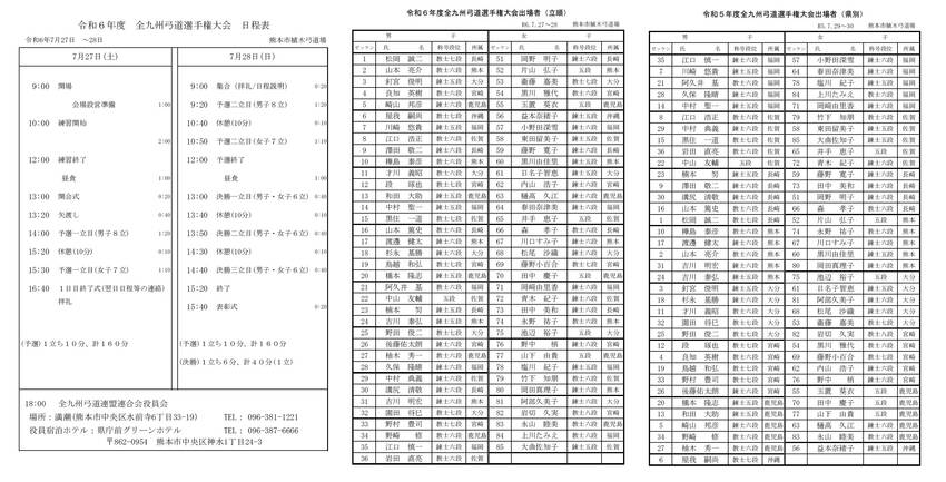 R６全九州弓道選手権大会の日程...