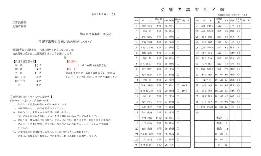受審者講習会実施連絡について