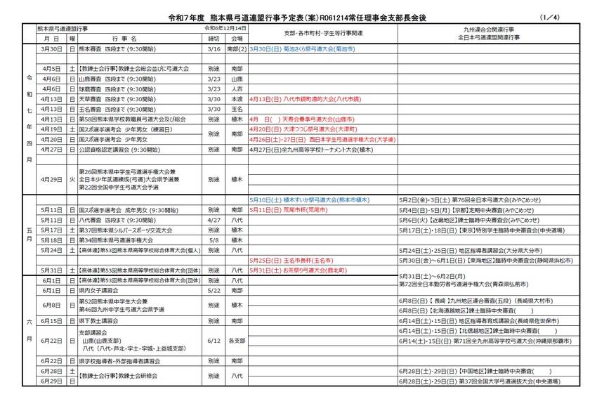 令和7年度熊本県弓道連盟行事予...