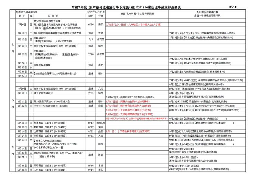 令和7年度熊本県弓道連盟行事予...