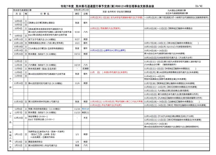 令和7年度熊本県弓道連盟行事予...
