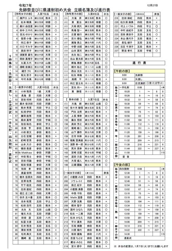 先師祭・射初め大会進行表等の連...