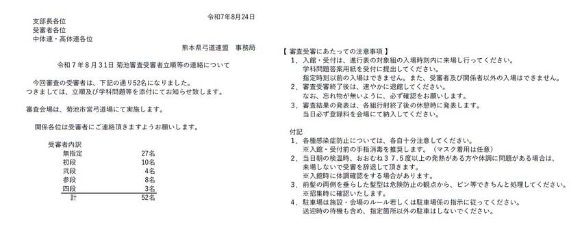 8月31日 菊池審査受審者の進行表等について...
