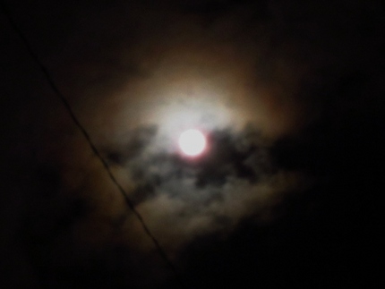 霧雨の中の十六夜満月